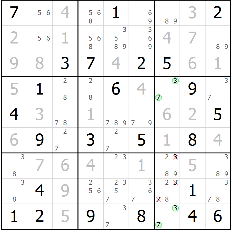 Position des candidats pour la solution de la Gr 59 page 61 du magazine de sudoku SUDOKU EXPERT n° 022