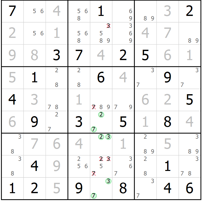 Position des candidats pour la solution de la Gr 59 page 61 du magazine de sudoku SUDOKU EXPERT n° 022