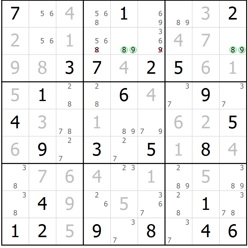 Position des candidats pour la solution de la Gr 59 page 61 du magazine de sudoku SUDOKU EXPERT n° 022