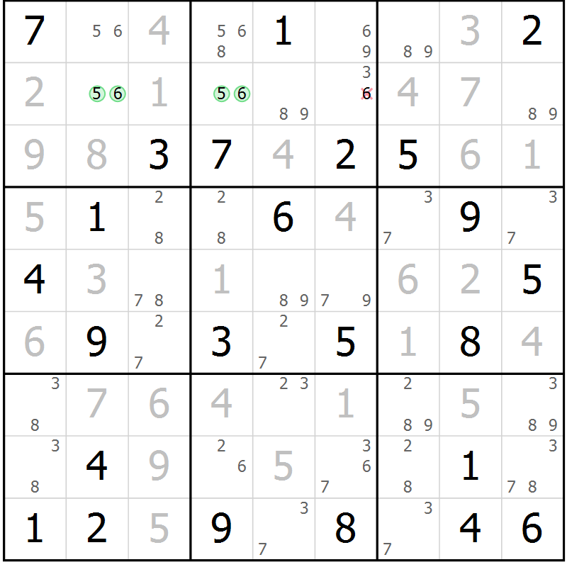 Position des candidats pour la solution de la Gr 59 page 61 du magazine de sudoku SUDOKU EXPERT n° 022