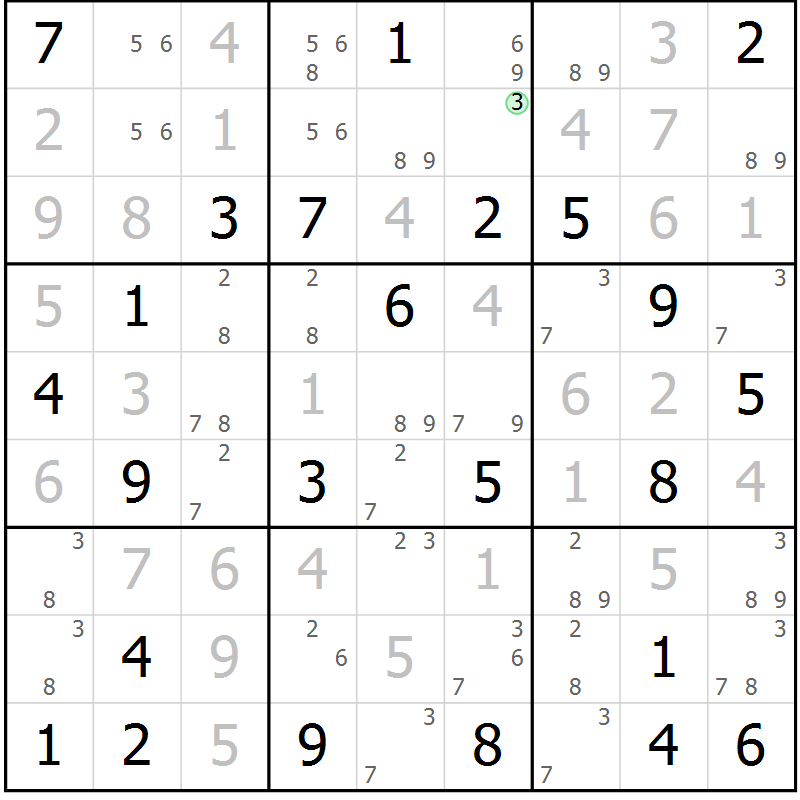 Position des candidats pour la solution de la Gr 59 page 61 du magazine de sudoku SUDOKU EXPERT n° 022