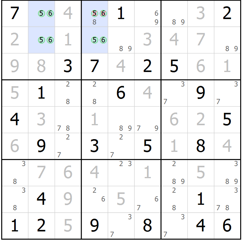 Position des candidats pour la solution de la Gr 59 page 61 du magazine de sudoku SUDOKU EXPERT n° 022