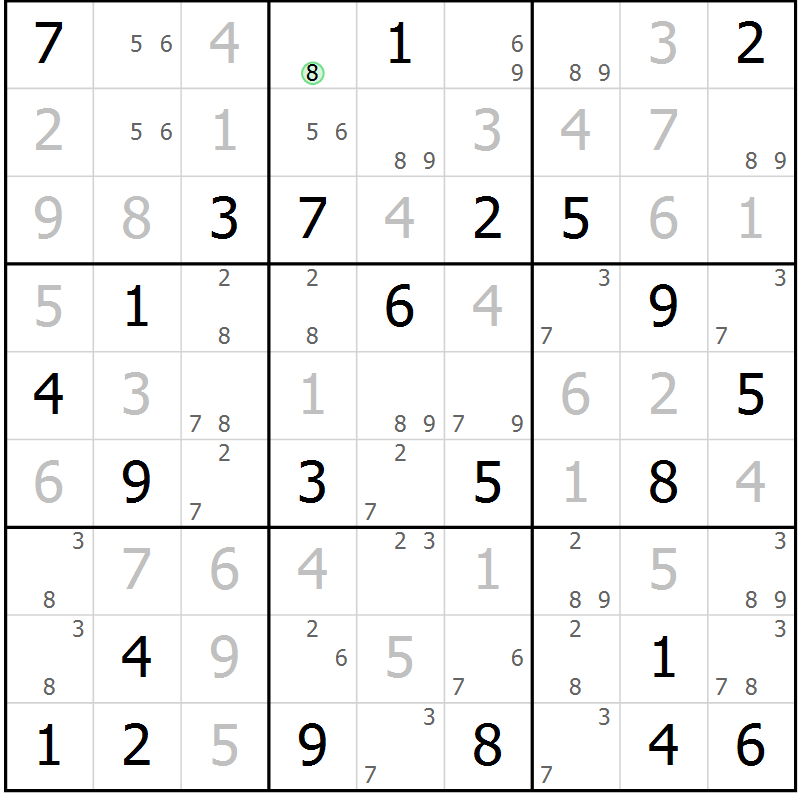 Position des candidats pour la solution de la Gr 59 page 61 du magazine de sudoku SUDOKU EXPERT n° 022
