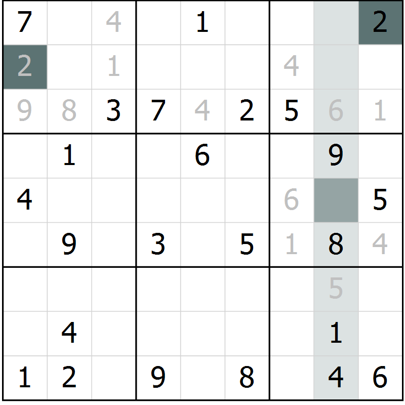 Position des candidats pour la solution de la Gr 59 page 61 du magazine de sudoku SUDOKU EXPERT n° 022
