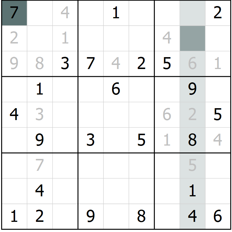 Position des candidats pour la solution de la Gr 59 page 61 du magazine de sudoku SUDOKU EXPERT n° 022