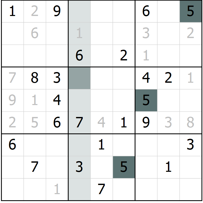 Position des candidats pour la solution de la Gr 6 page 8 du magazine de sudoku SUDOKU EXPERT n° 022