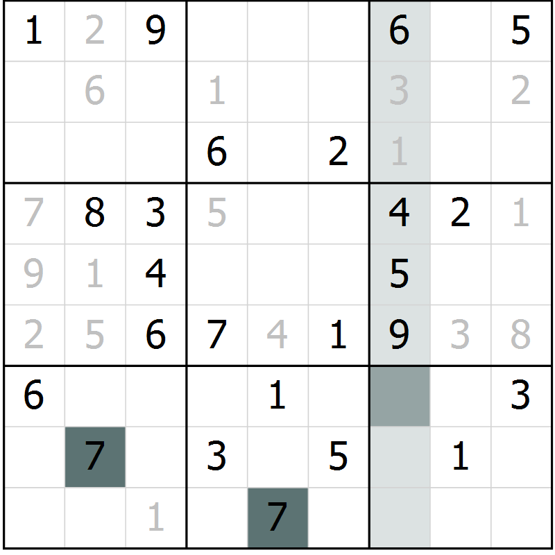 Position des candidats pour la solution de la Gr 6 page 8 du magazine de sudoku SUDOKU EXPERT n° 022