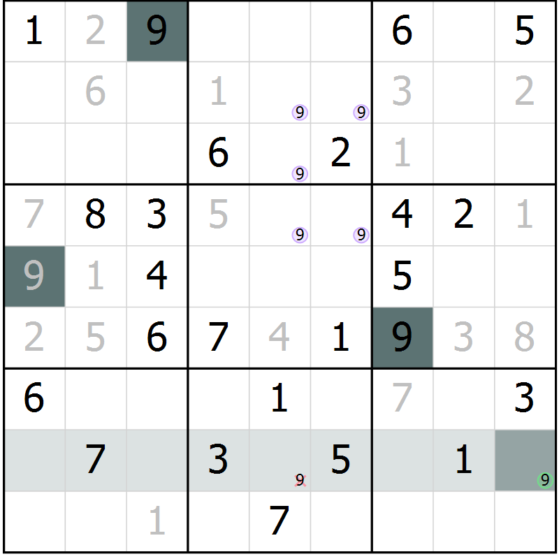 Position des candidats pour la solution de la Gr 6 page 8 du magazine de sudoku SUDOKU EXPERT n° 022