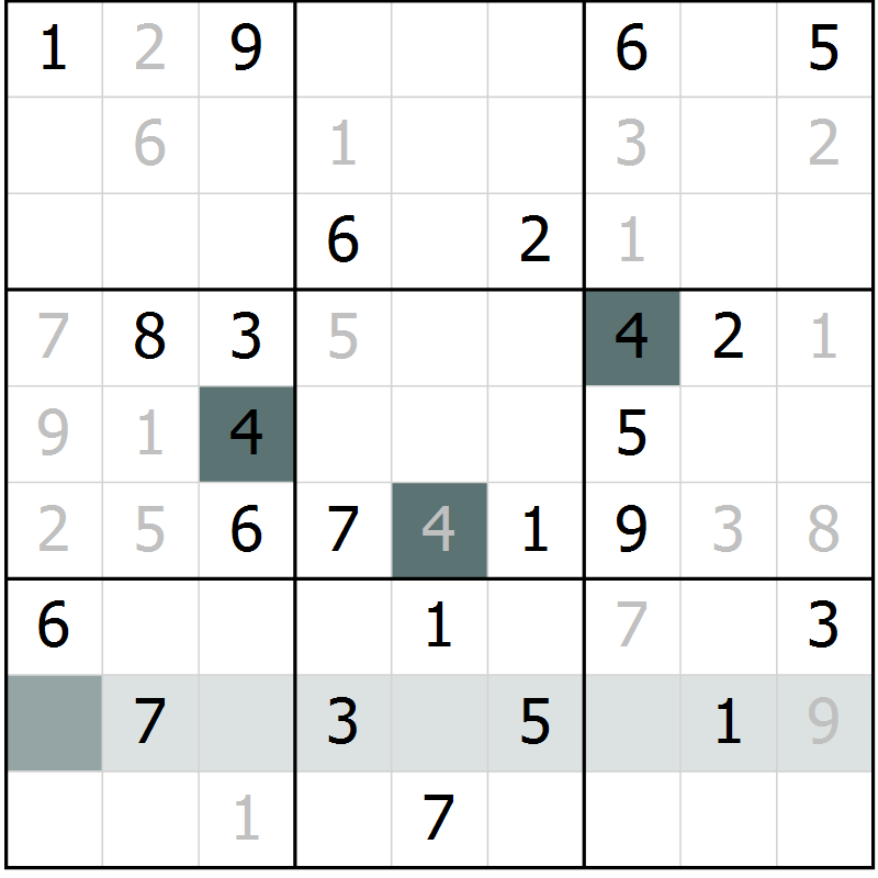 Position des candidats pour la solution de la Gr 6 page 8 du magazine de sudoku SUDOKU EXPERT n° 022