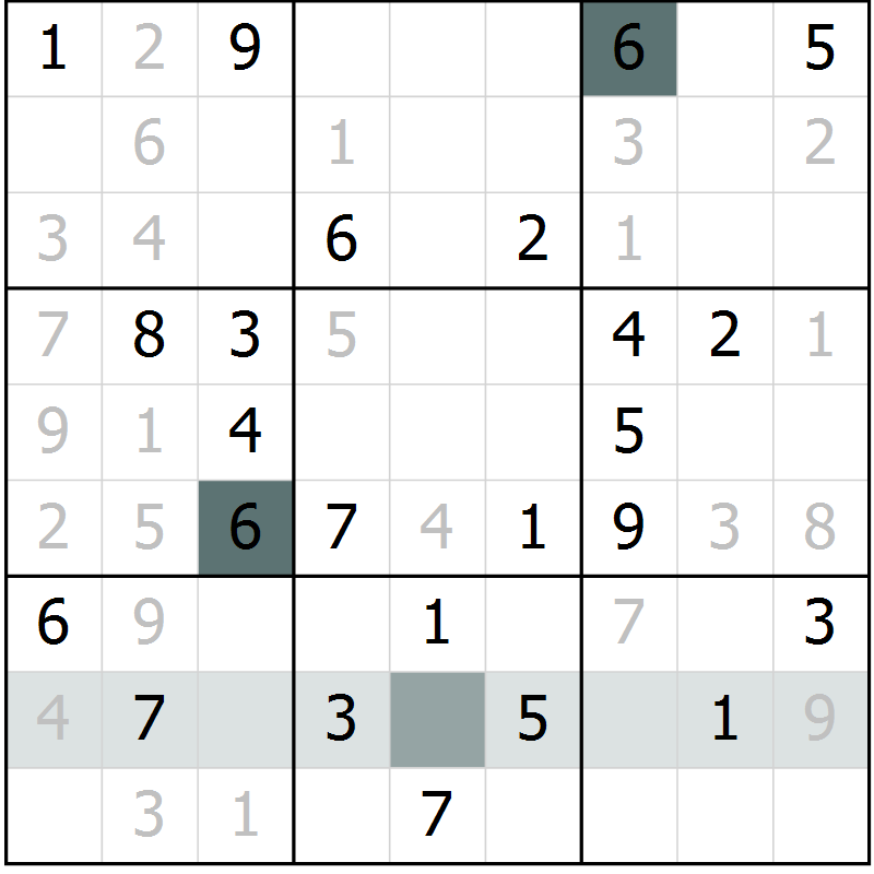 Position des candidats pour la solution de la Gr 6 page 8 du magazine de sudoku SUDOKU EXPERT n° 022