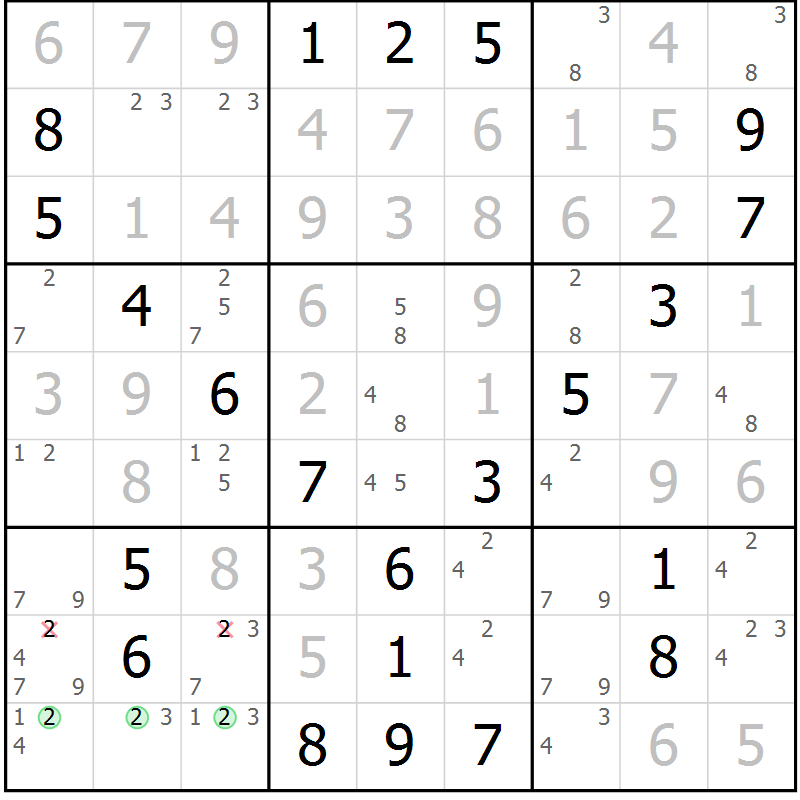 Position des candidats pour la solution de la Gr 60 page 62 du magazine de sudoku SUDOKU EXPERT n° 022