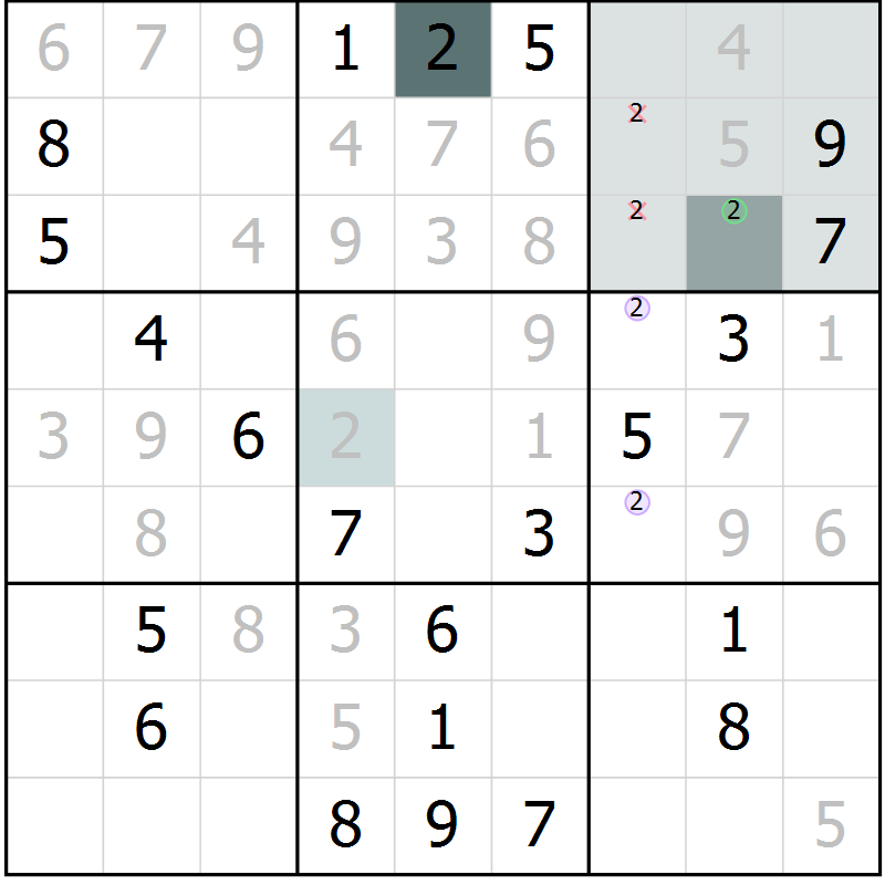 Position des candidats pour la solution de la Gr 60 page 62 du magazine de sudoku SUDOKU EXPERT n° 022