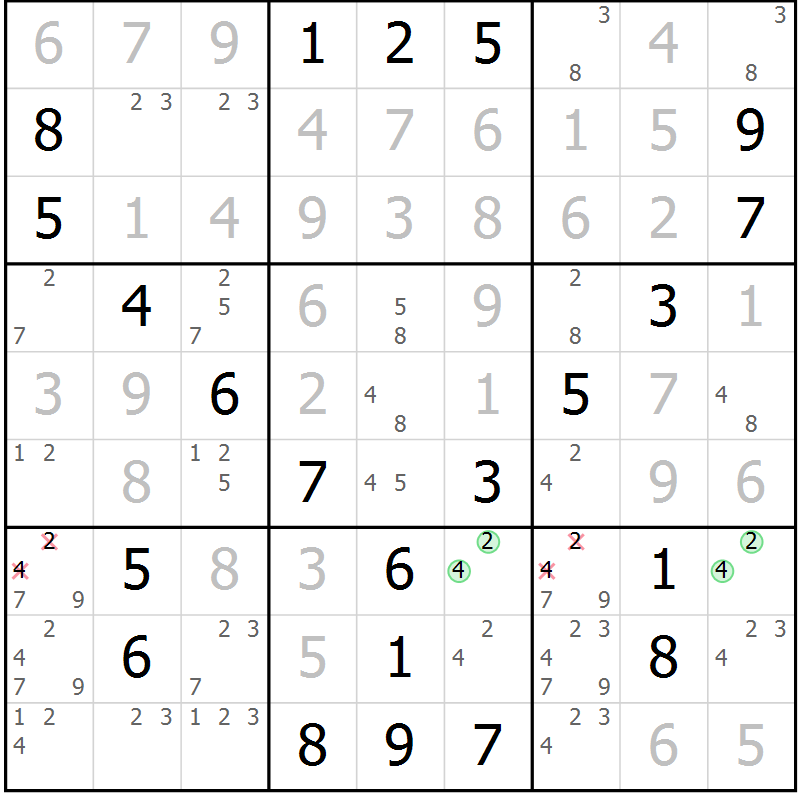 Position des candidats pour la solution de la Gr 60 page 62 du magazine de sudoku SUDOKU EXPERT n° 022