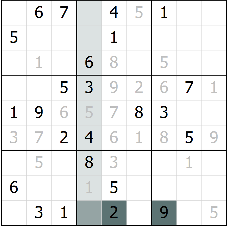 Position des candidats pour la solution de la Gr 61 page 63 du magazine de sudoku SUDOKU EXPERT n° 022