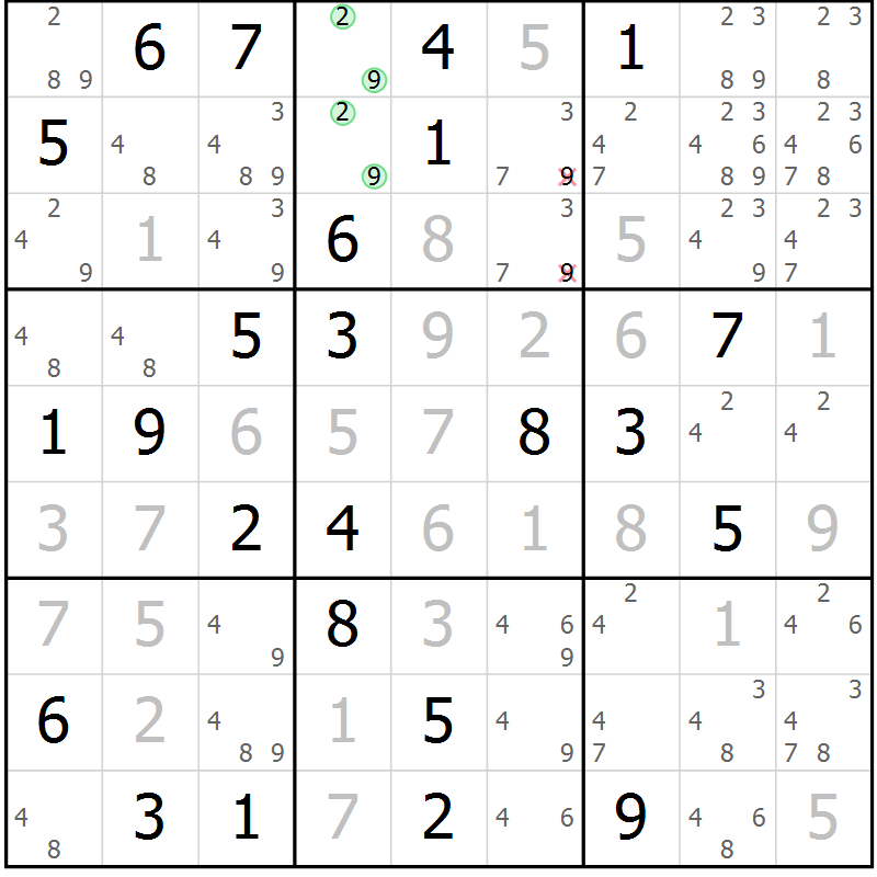 Position des candidats pour la solution de la Gr 61 page 63 du magazine de sudoku SUDOKU EXPERT n° 022