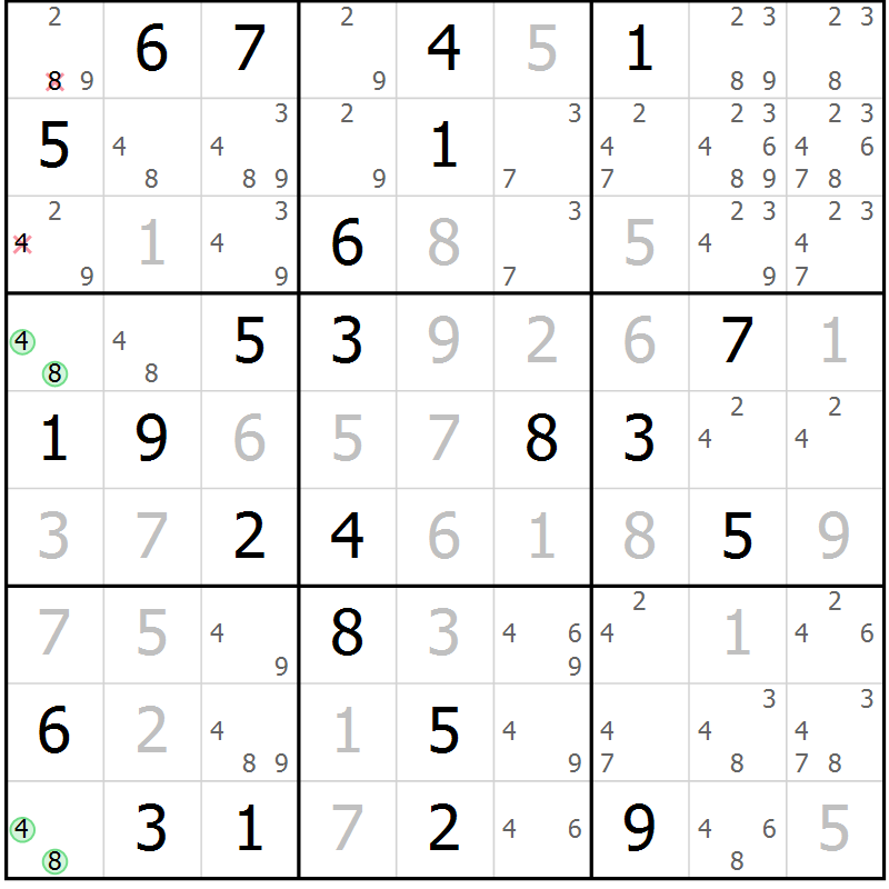 Position des candidats pour la solution de la Gr 61 page 63 du magazine de sudoku SUDOKU EXPERT n° 022