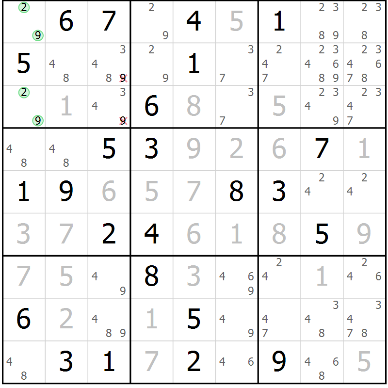 Position des candidats pour la solution de la Gr 61 page 63 du magazine de sudoku SUDOKU EXPERT n° 022