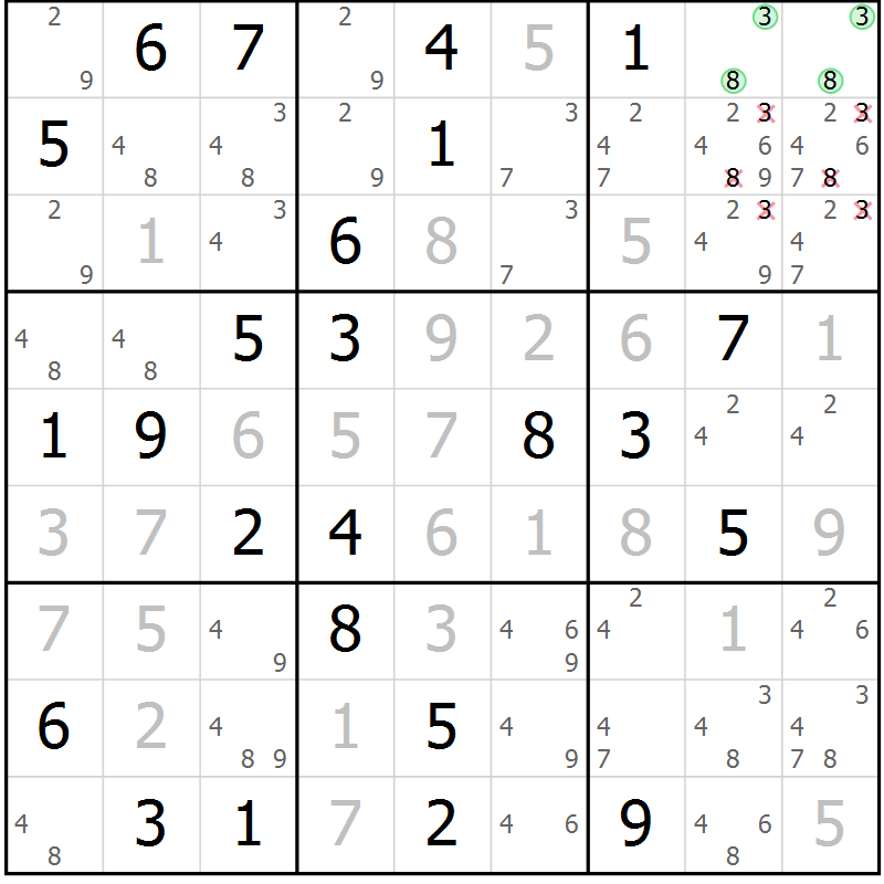 Position des candidats pour la solution de la Gr 61 page 63 du magazine de sudoku SUDOKU EXPERT n° 022