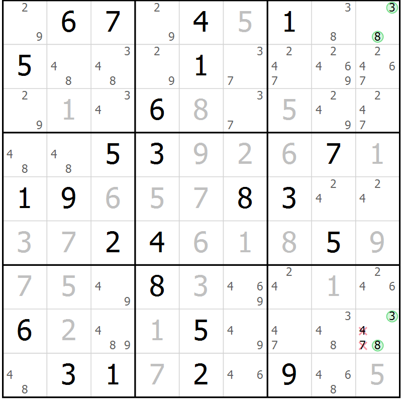 Position des candidats pour la solution de la Gr 61 page 63 du magazine de sudoku SUDOKU EXPERT n° 022