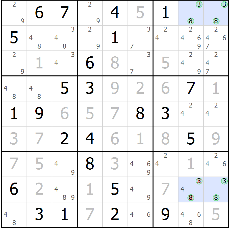 Position des candidats pour la solution de la Gr 61 page 63 du magazine de sudoku SUDOKU EXPERT n° 022