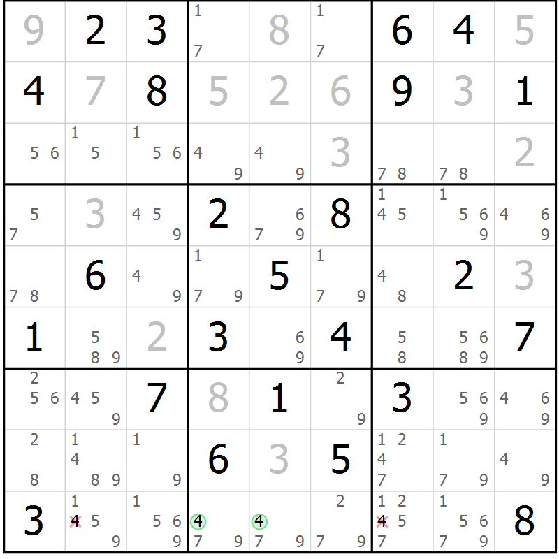 Position des candidats pour la solution de la Gr 62 page 64 du magazine de sudoku SUDOKU EXPERT n° 022