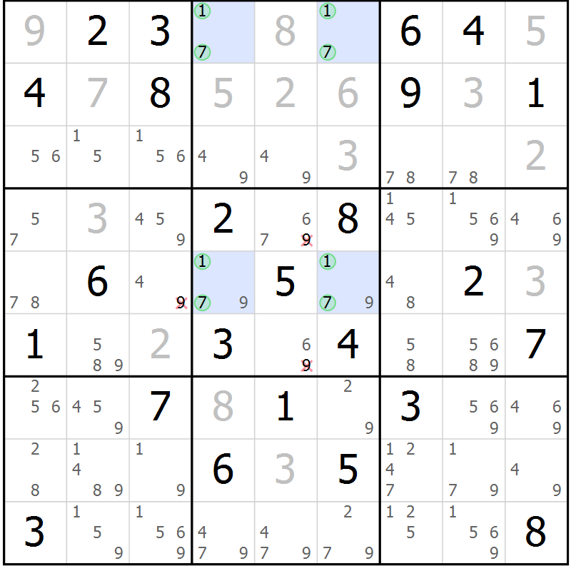 Position des candidats pour la solution de la Gr 62 page 64 du magazine de sudoku SUDOKU EXPERT n° 022