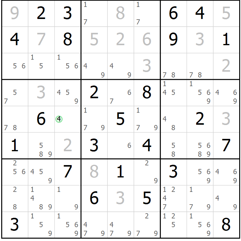 Position des candidats pour la solution de la Gr 62 page 64 du magazine de sudoku SUDOKU EXPERT n° 022