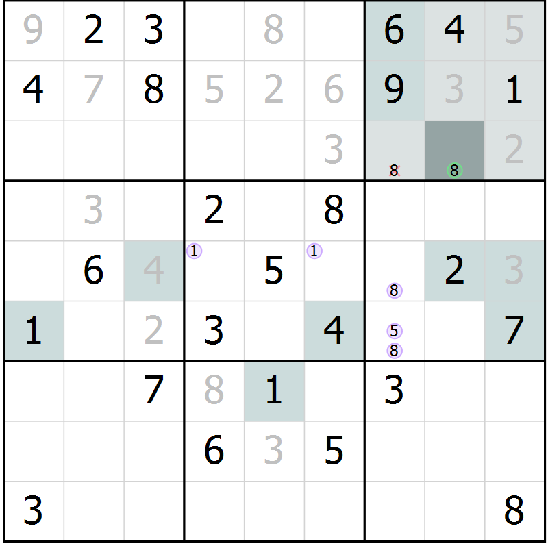 Position des candidats pour la solution de la Gr 62 page 64 du magazine de sudoku SUDOKU EXPERT n° 022