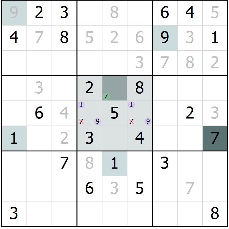 Position des candidats pour la solution de la Gr 62 page 64 du magazine de sudoku SUDOKU EXPERT n° 022