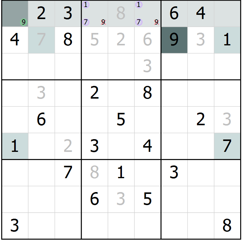 Position des candidats pour la solution de la Gr 62 page 64 du magazine de sudoku SUDOKU EXPERT n° 022