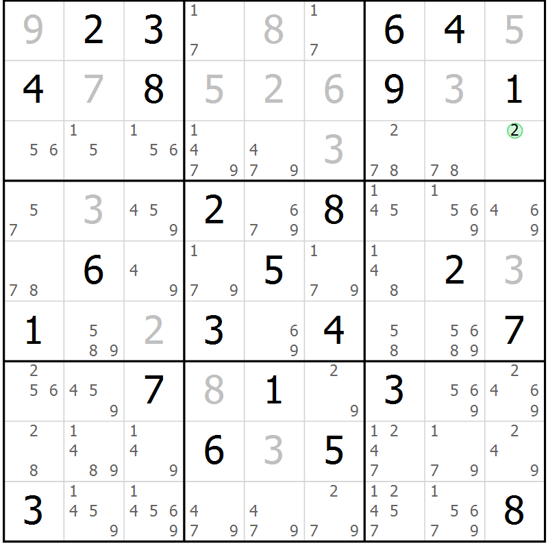 Position des candidats pour la solution de la Gr 62 page 64 du magazine de sudoku SUDOKU EXPERT n° 022