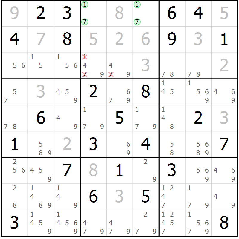 Position des candidats pour la solution de la Gr 62 page 64 du magazine de sudoku SUDOKU EXPERT n° 022