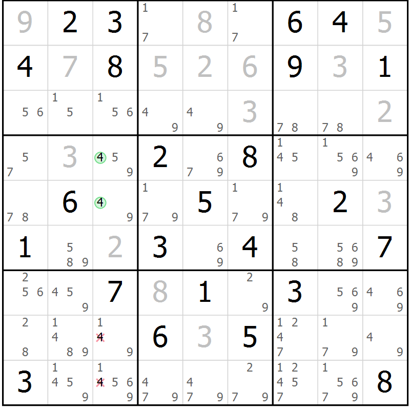 Position des candidats pour la solution de la Gr 62 page 64 du magazine de sudoku SUDOKU EXPERT n° 022