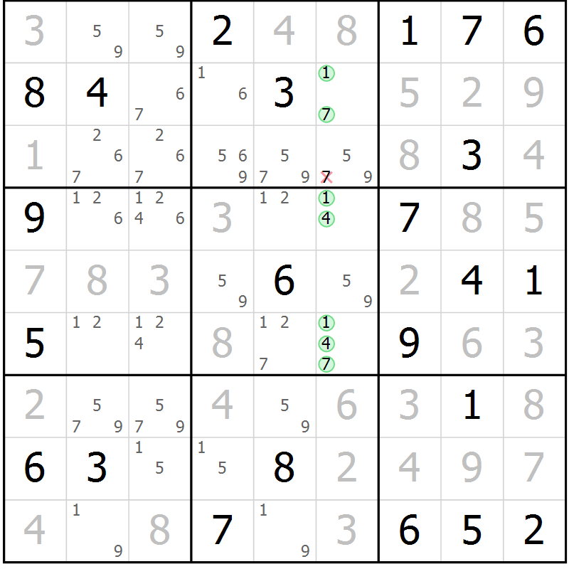 Position des candidats pour la solution de la Gr 63 page 65 du magazine de sudoku SUDOKU EXPERT n° 022