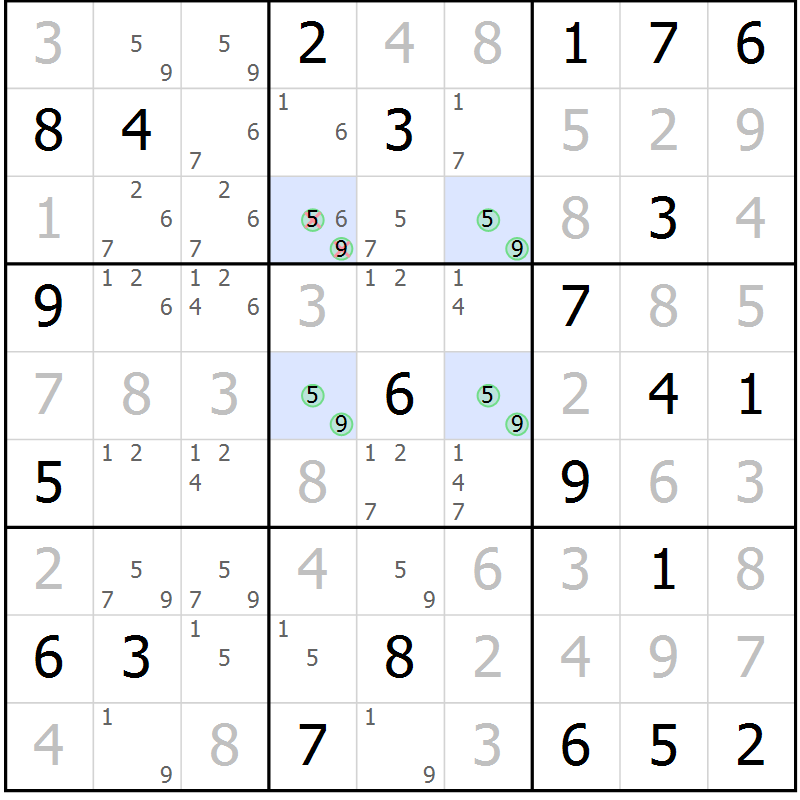 Position des candidats pour la solution de la Gr 63 page 65 du magazine de sudoku SUDOKU EXPERT n° 022