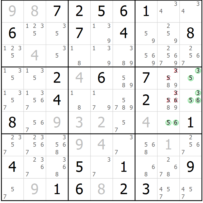 Position des candidats pour la solution de la Gr 64 page 66 du magazine de sudoku SUDOKU EXPERT n° 022
