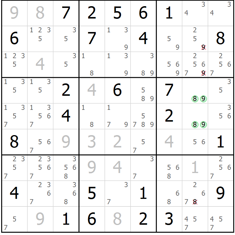 Position des candidats pour la solution de la Gr 64 page 66 du magazine de sudoku SUDOKU EXPERT n° 022