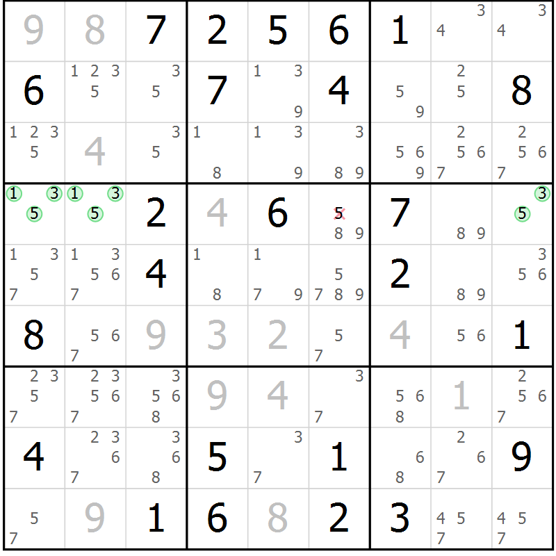 Position des candidats pour la solution de la Gr 64 page 66 du magazine de sudoku SUDOKU EXPERT n° 022
