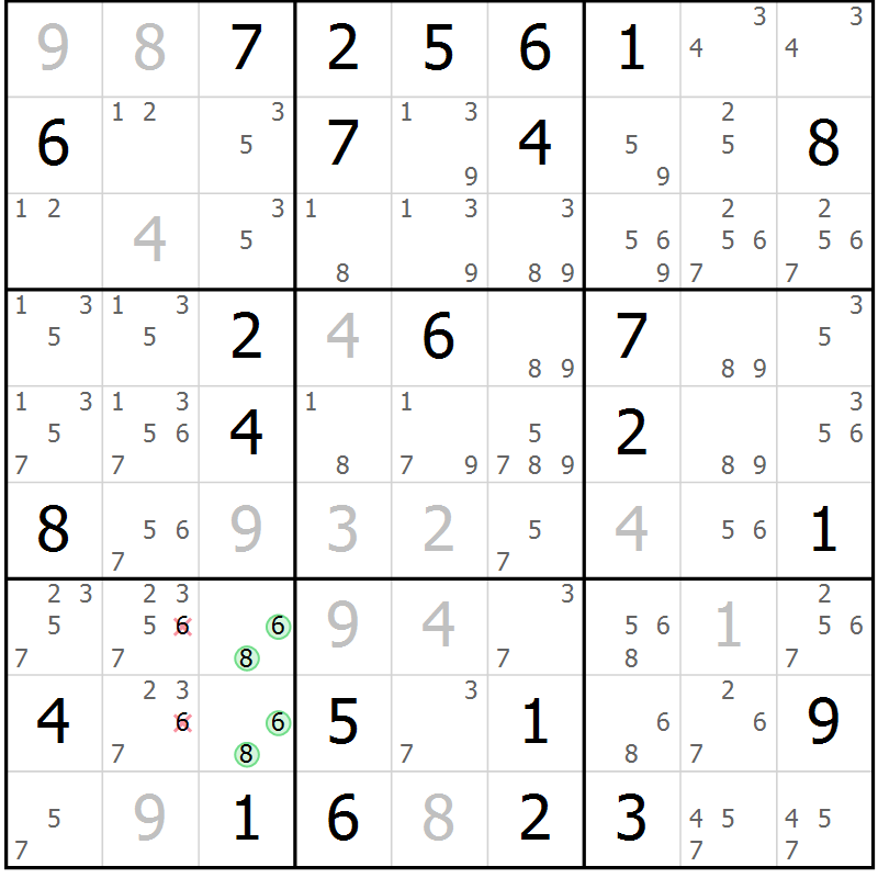 Position des candidats pour la solution de la Gr 64 page 66 du magazine de sudoku SUDOKU EXPERT n° 022