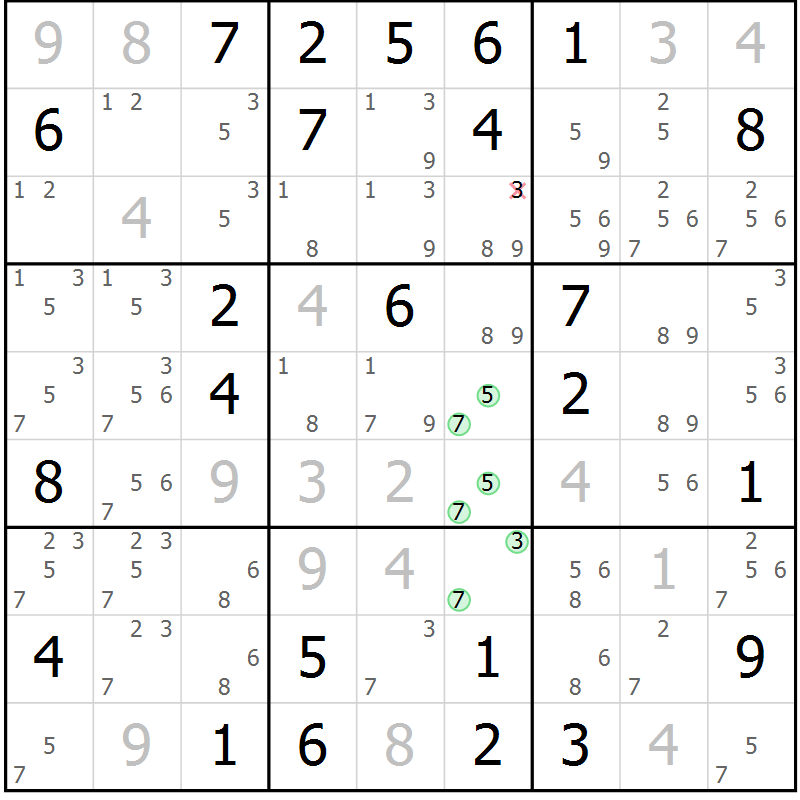 Position des candidats pour la solution de la Gr 64 page 66 du magazine de sudoku SUDOKU EXPERT n° 022