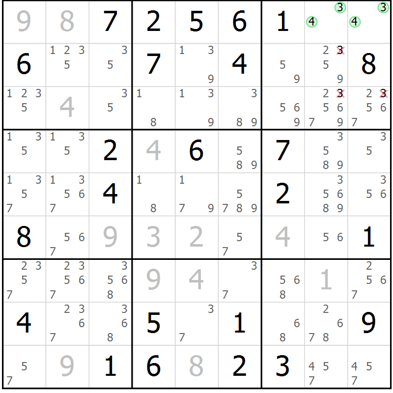 Position des candidats pour la solution de la Gr 64 page 66 du magazine de sudoku SUDOKU EXPERT n° 022