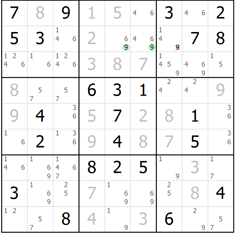 Position des candidats pour la solution de la Gr 65 page 67 du magazine de sudoku SUDOKU EXPERT n° 022