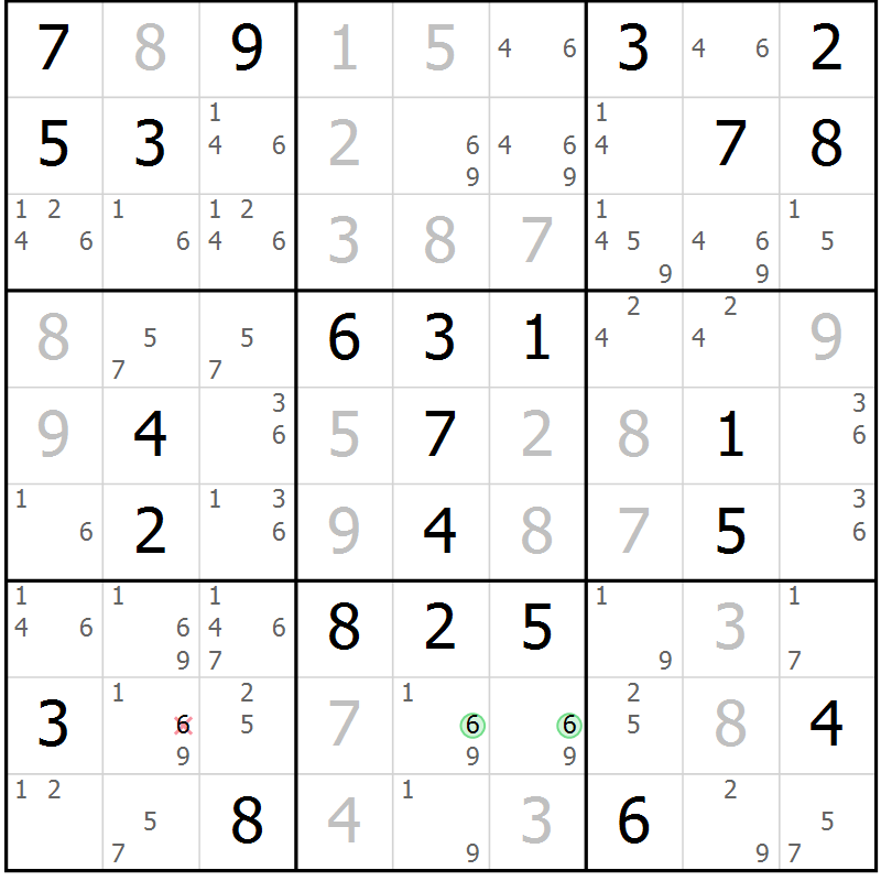 Position des candidats pour la solution de la Gr 65 page 67 du magazine de sudoku SUDOKU EXPERT n° 022
