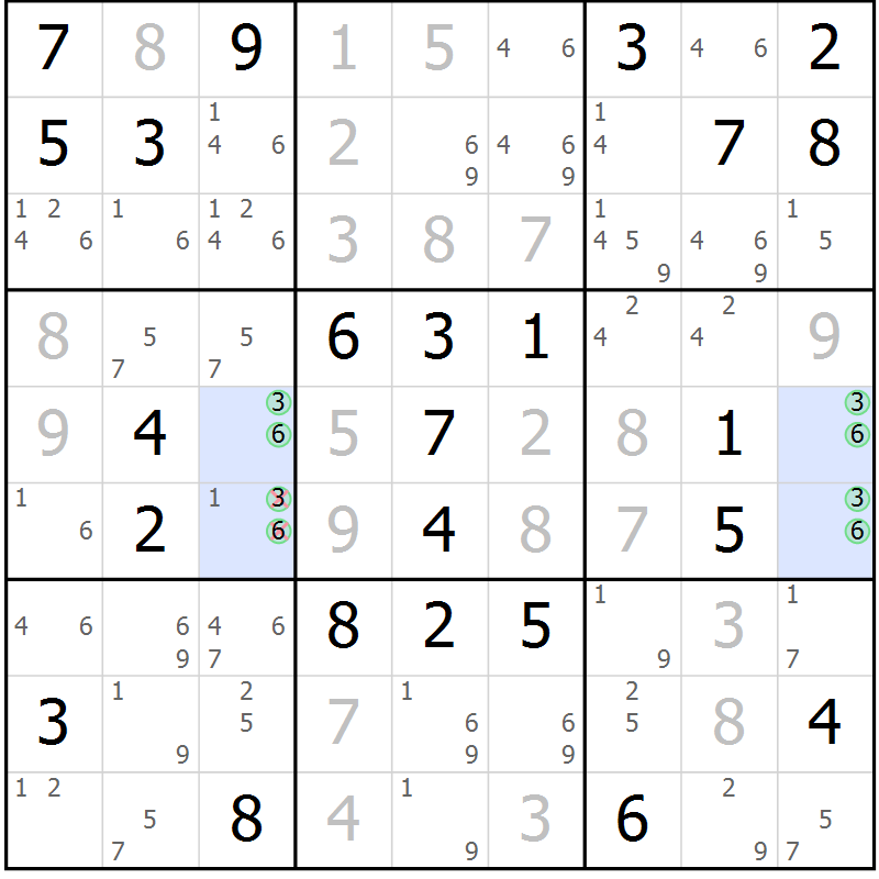 Position des candidats pour la solution de la Gr 65 page 67 du magazine de sudoku SUDOKU EXPERT n° 022