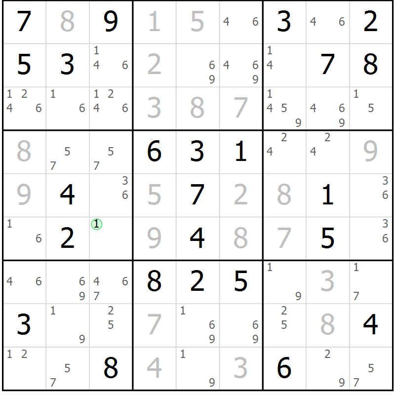 Position des candidats pour la solution de la Gr 65 page 67 du magazine de sudoku SUDOKU EXPERT n° 022