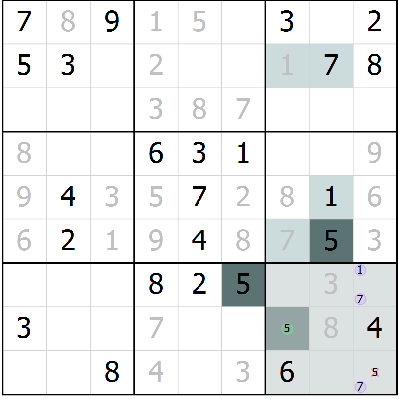 Position des candidats pour la solution de la Gr 65 page 67 du magazine de sudoku SUDOKU EXPERT n° 022