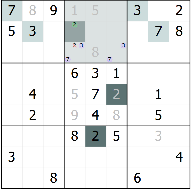 Position des candidats pour la solution de la Gr 65 page 67 du magazine de sudoku SUDOKU EXPERT n° 022