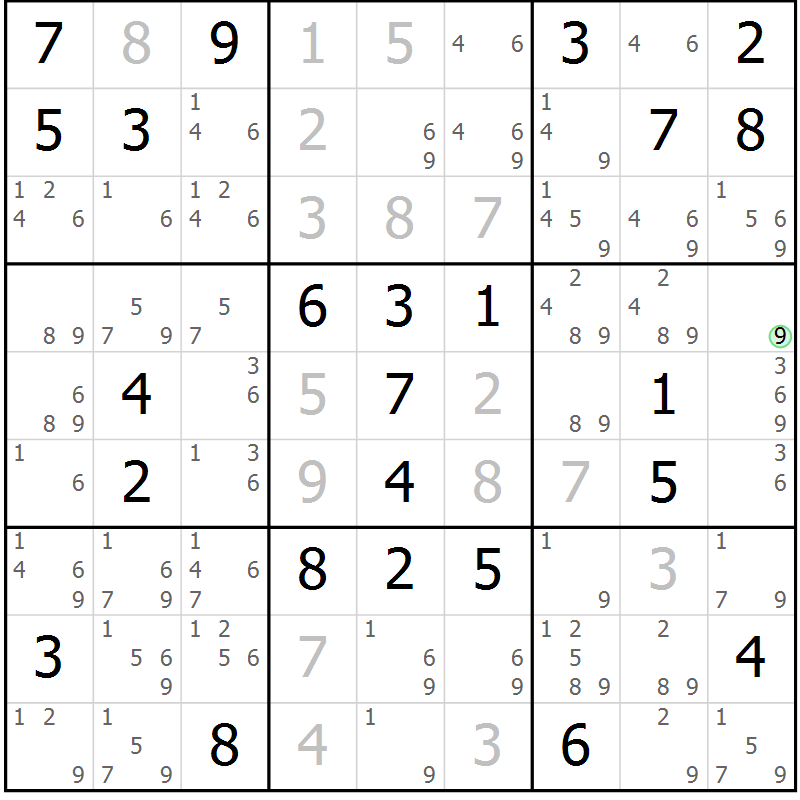 Position des candidats pour la solution de la Gr 65 page 67 du magazine de sudoku SUDOKU EXPERT n° 022