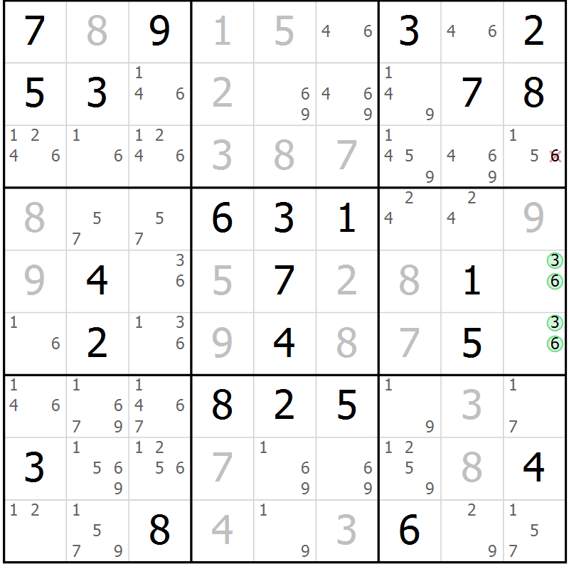 Position des candidats pour la solution de la Gr 65 page 67 du magazine de sudoku SUDOKU EXPERT n° 022