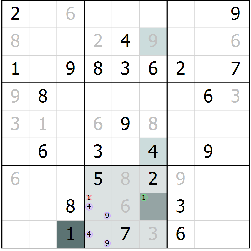 Position des candidats pour la solution de la Gr 66 page 68 du magazine de sudoku SUDOKU EXPERT n° 022